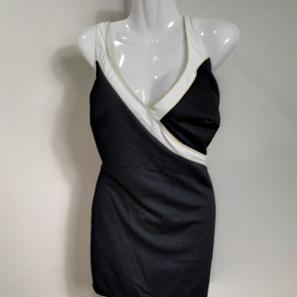 🌴 Longitude Black Swim Suit White & Gold Trim V-Front U-Back NWT